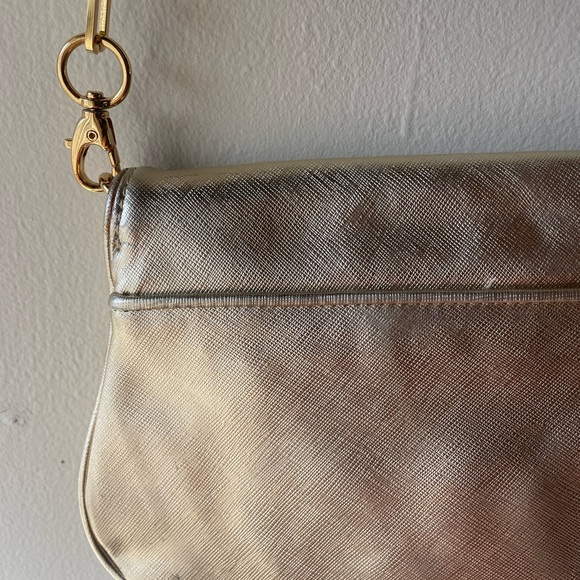 Tory Burch | Metallic Gold Leather Reva Chain Clutch w/ Dust Bag - Picture 6 of 17